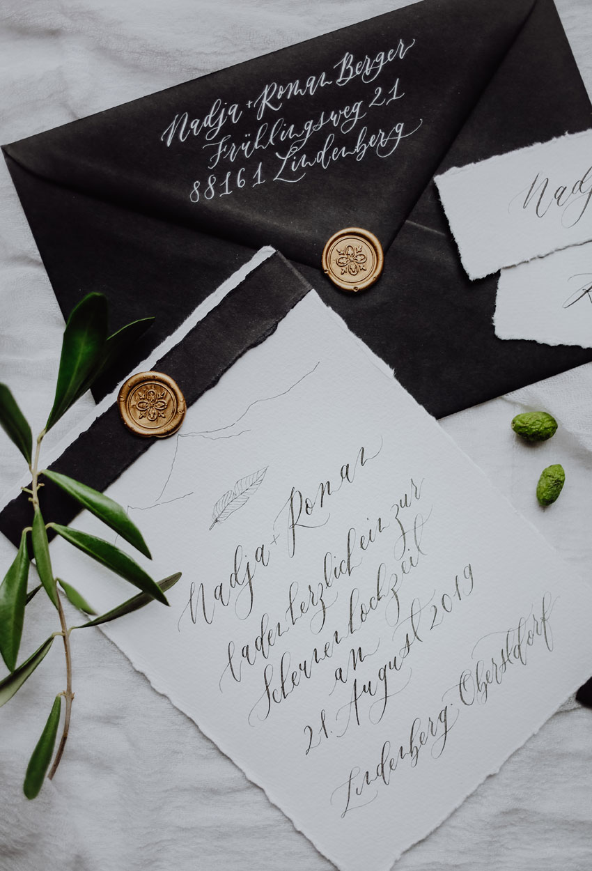 Boho Hochzeitseinladung mit Siegelumschlag