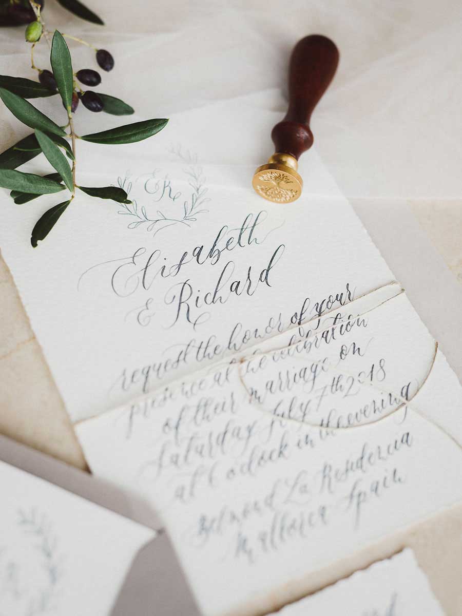 Mallorca Kalligrafie-Hochzeitseinladung