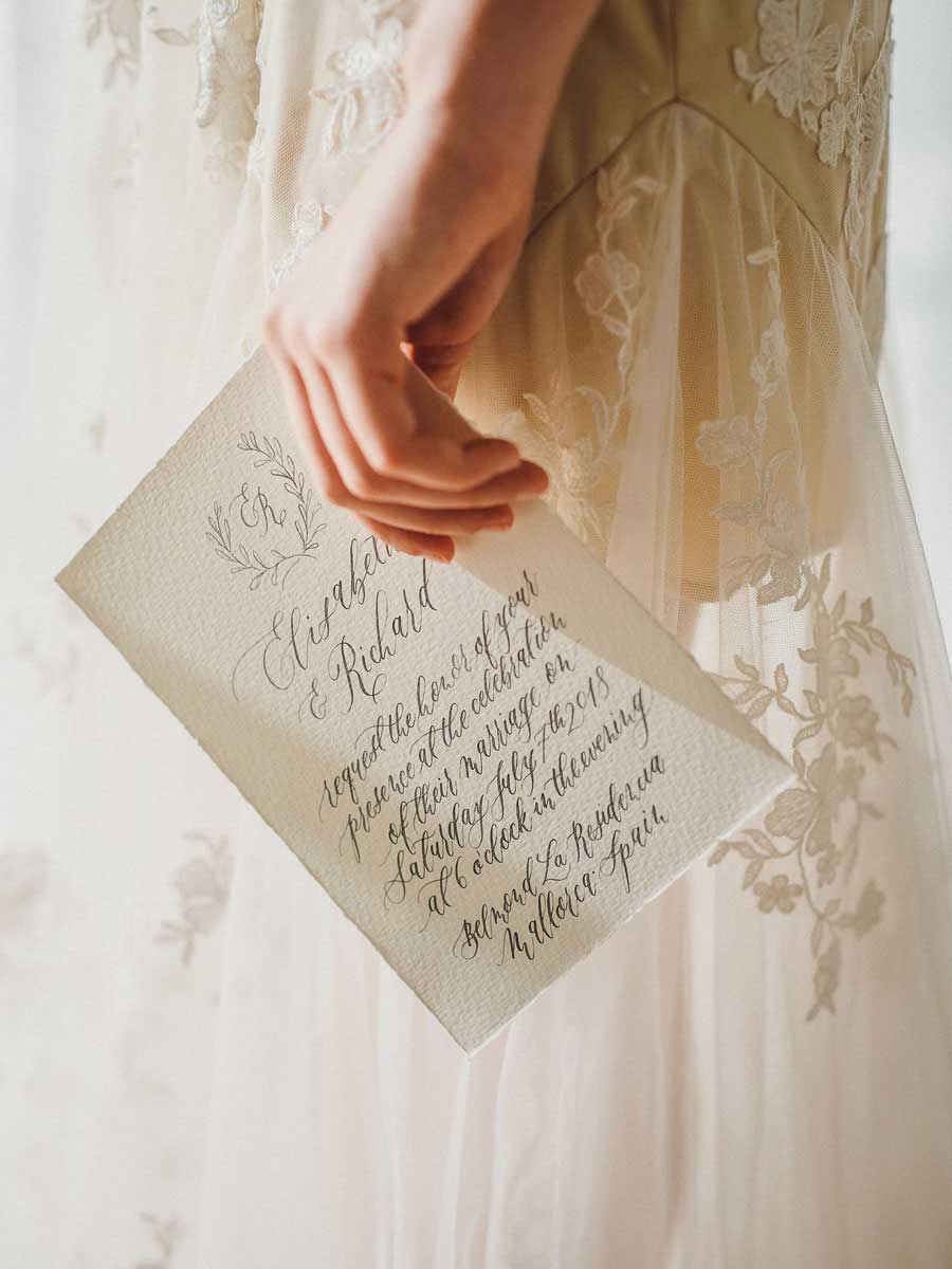Mallorca Kalligrafie-Hochzeitseinladung