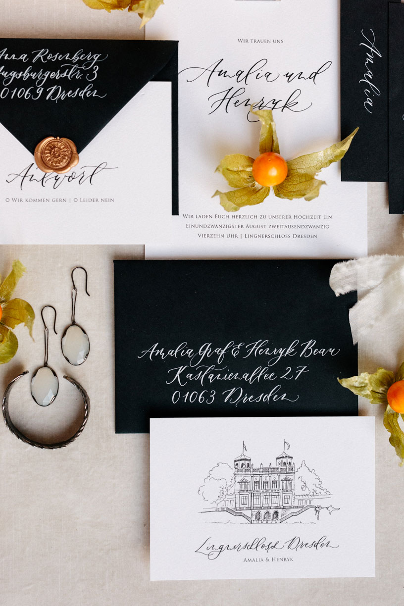 Hochzeitspapeterie Illustration Lingnerschloss